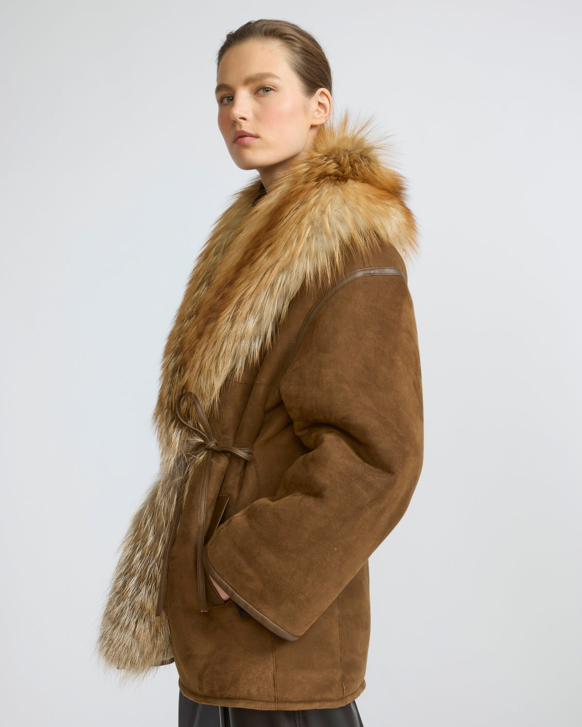 Lambskin shearling coat with fox fur collar - Yves Salomon - New Fall/Winter Collection