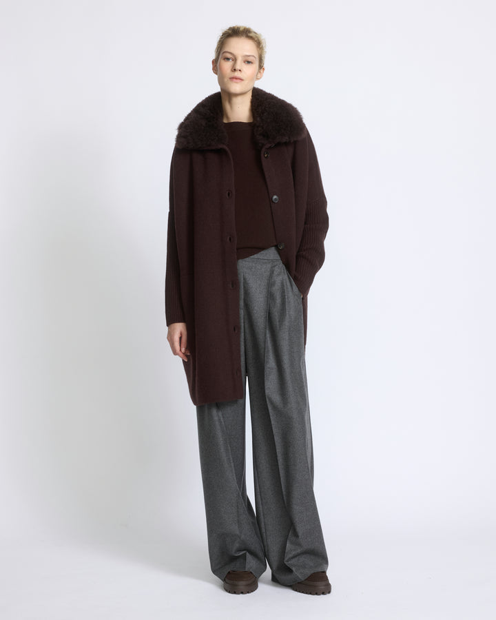 Merino knit coat with cashmere lambskin collar - Yves Salomon - New Fall/Winter Collection