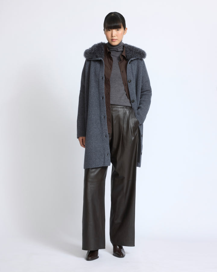 Merino knit coat with cashmere lambskin collar - Yves Salomon - New Fall/Winter Collection
