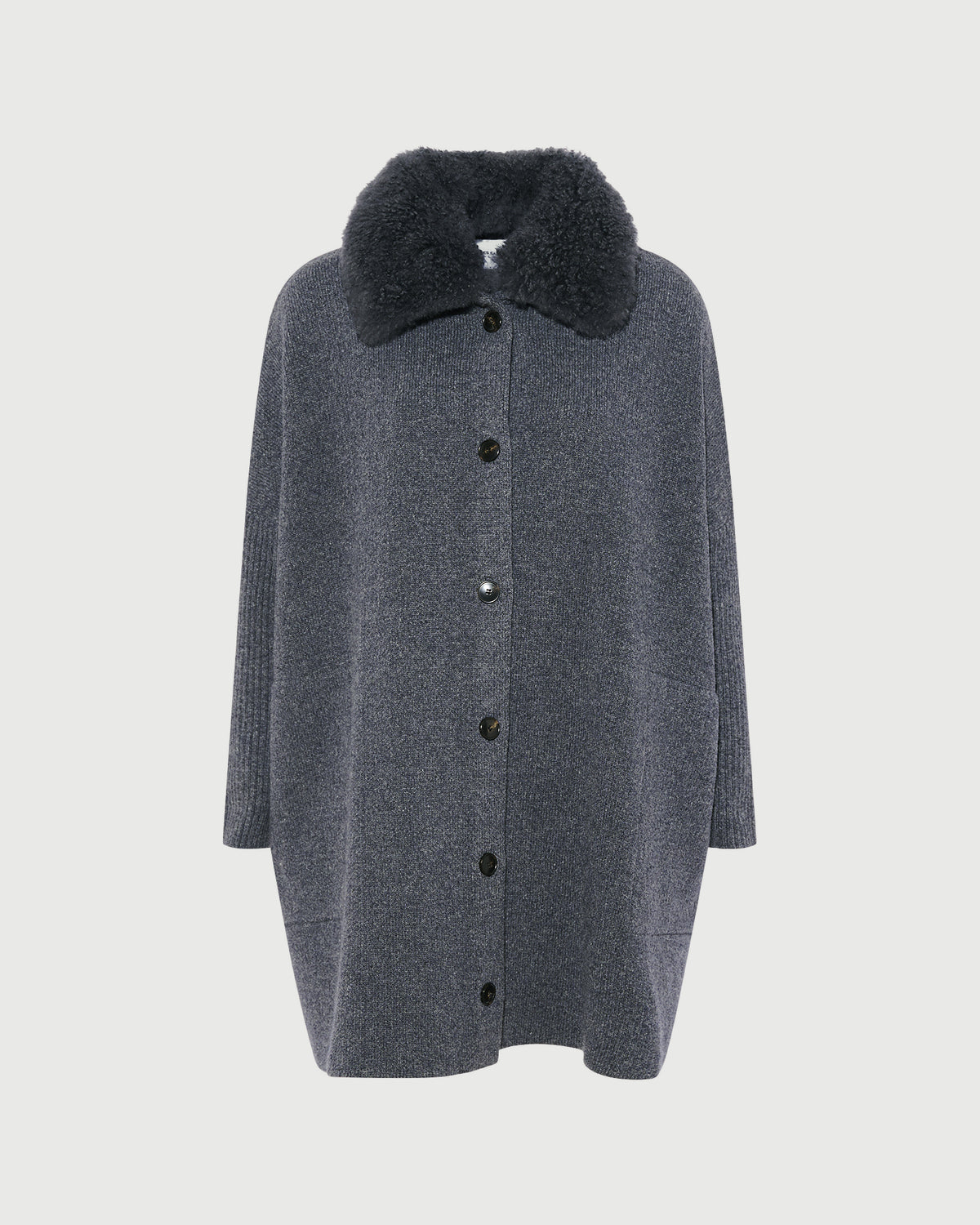 Merino knit coat with cashmere lambskin collar