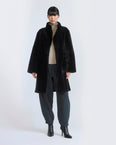 Reversible combed lambskin shearling coat