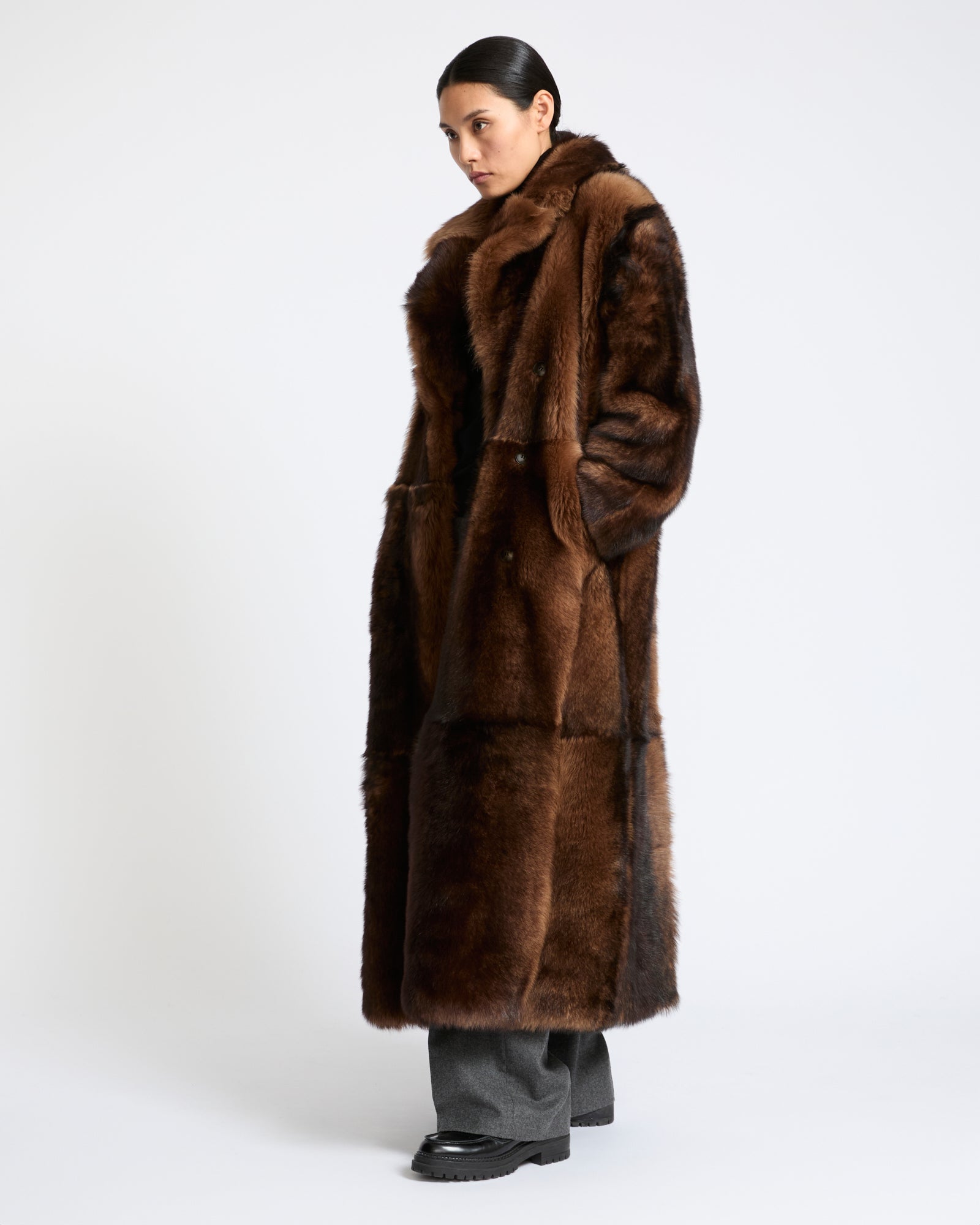 Long fur-effect lambskin shearling coat - Yves Salomon - New Fall Winter Collection