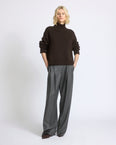 Wool and cashmere pleated wide trousers