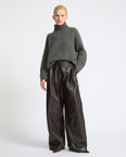 Wide lambskin leather pants