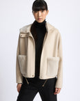 Double-sided cashmere wool hooded jacket with mink fur