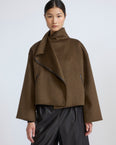 Short double-sided cashmere wool jacket with lambskin shearling