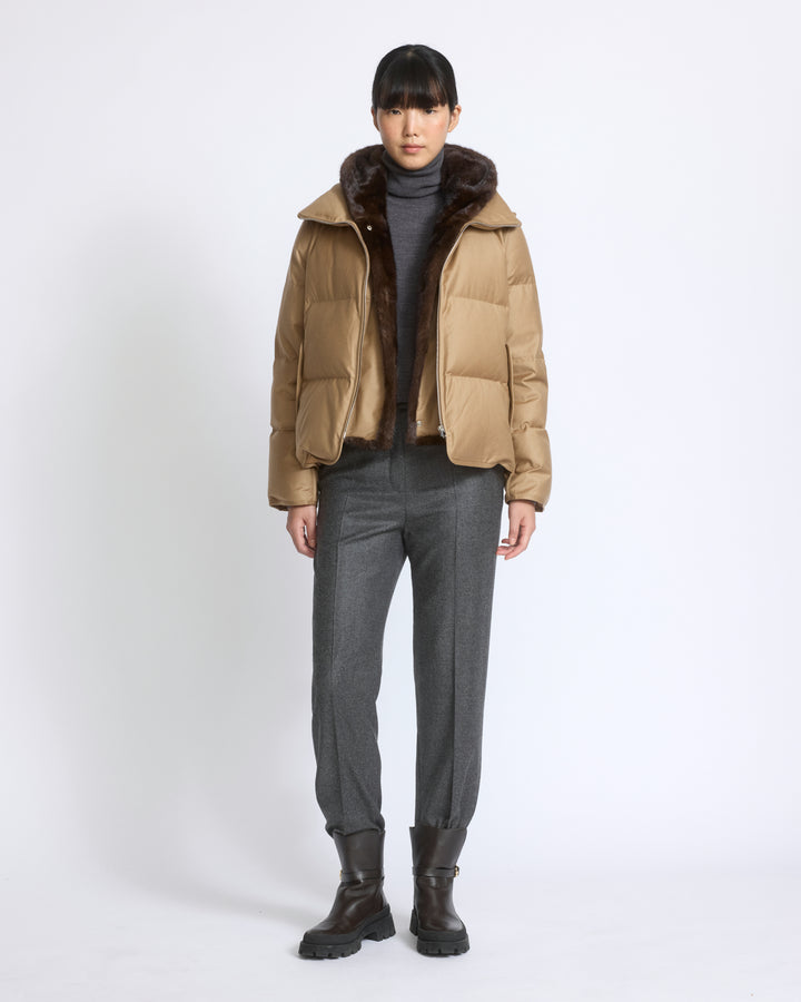 Short down jacket in Loro Piana flannel with detachable mink fur bib - Yves Salomon - New Fall/Winter Collection
