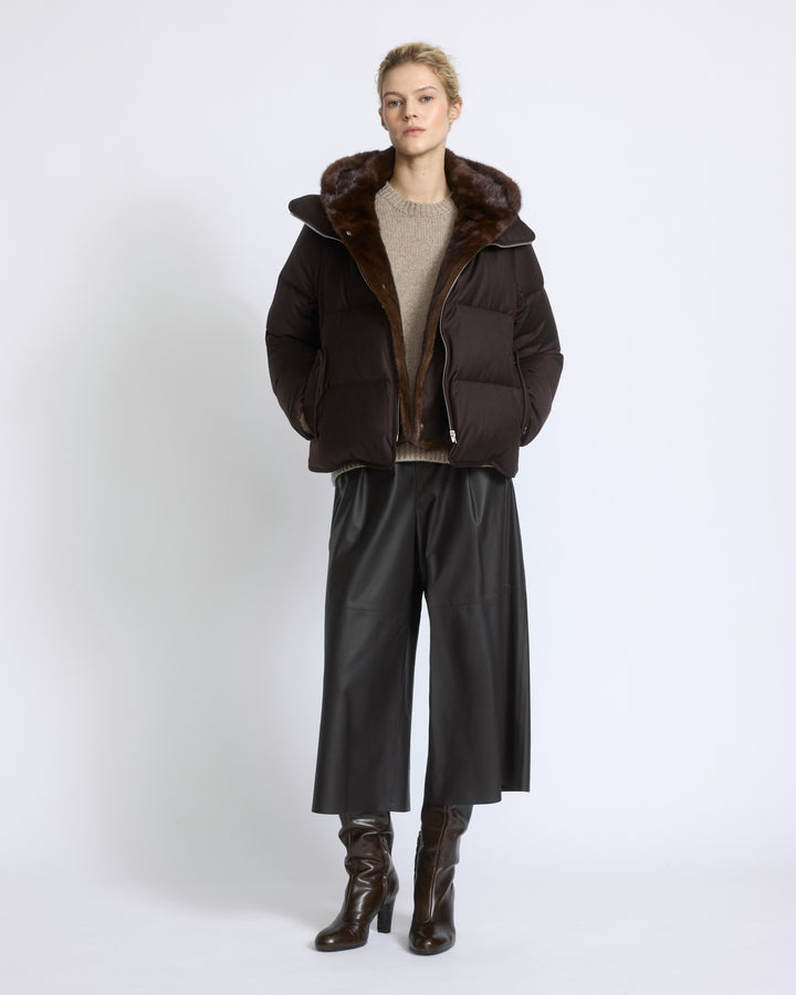 Short down jacket in Loro Piana flannel with detachable mink fur bib - Yves Salomon - New Fall/Winter Collection