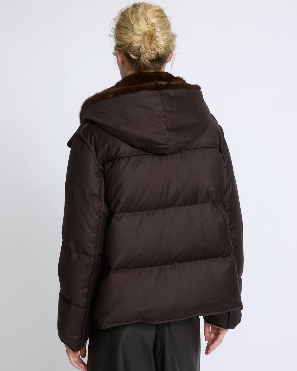 Short down jacket in Loro Piana flannel with detachable mink fur bib - Yves Salomon - New Fall/Winter Collection