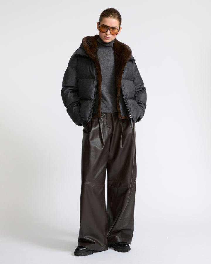 Short down jacket in Loro Piana flannel with detachable mink fur bib - Yves Salomon - New Fall Winter Collection