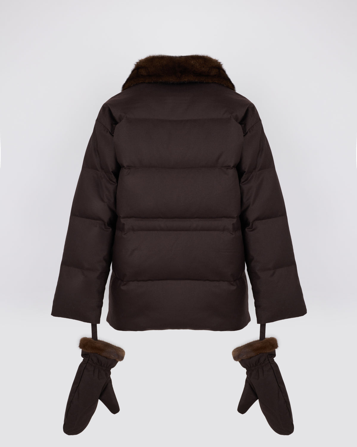 Fitted down jacket in Loro Piana flannel with mink fur collar and mittens - Yves Salomon - New Fall/Winter Collection