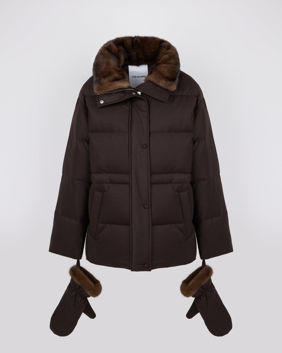 Fitted down jacket in Loro Piana flannel with mink fur collar and mittens - Yves Salomon - New Fall/Winter Collection