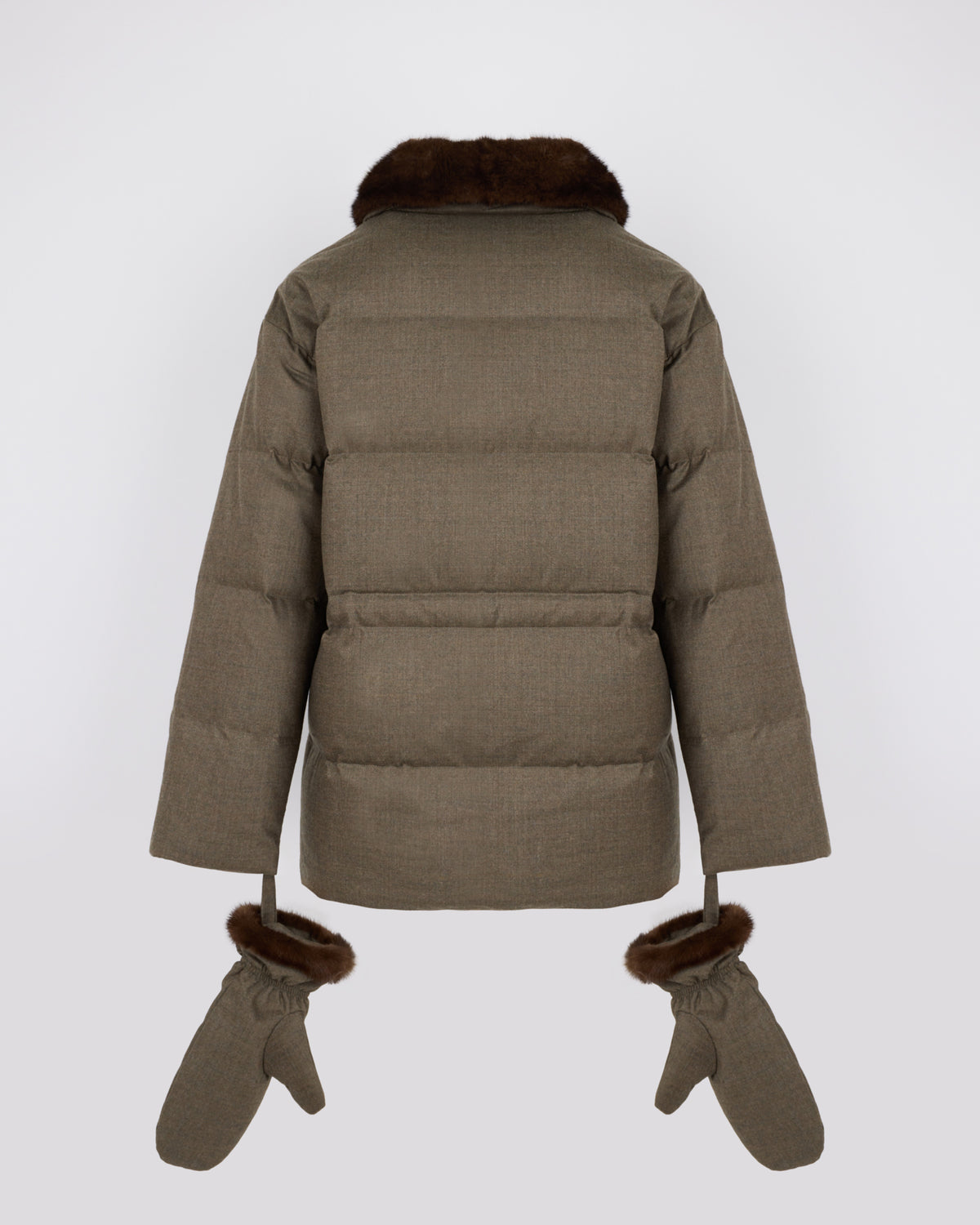 Fitted down jacket in Loro Piana flannel with mink fur collar and mittens - Yves Salomon - New Fall/Winter Collection