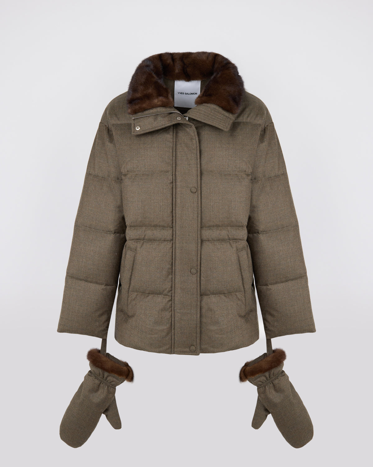 Fitted down jacket in Loro Piana flannel with mink fur collar and mittens - Yves Salomon - New Fall/Winter Collection