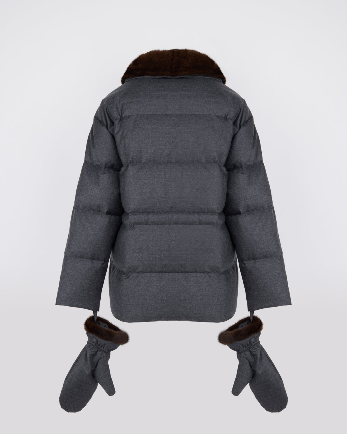 Fitted down jacket in Loro Piana flannel with mink fur collar and mittens - Yves Salomon - New Fall/Winter Collection