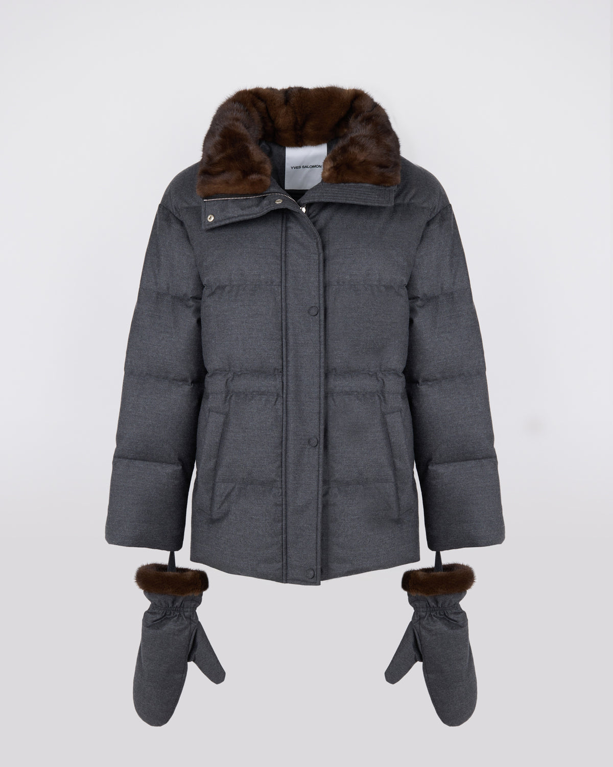 Fitted down jacket in Loro Piana flannel with mink fur collar and mittens - Yves Salomon - New Fall/Winter Collection