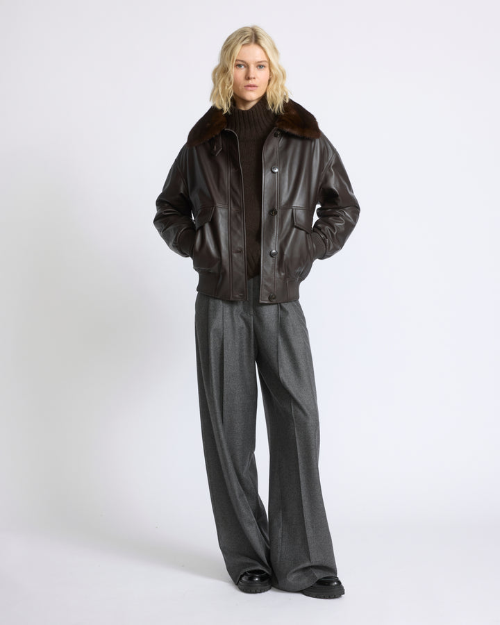 Short lambskin leather jacket with detachable mink fur collar - Yves Salomon - New Fall/Winter Collection