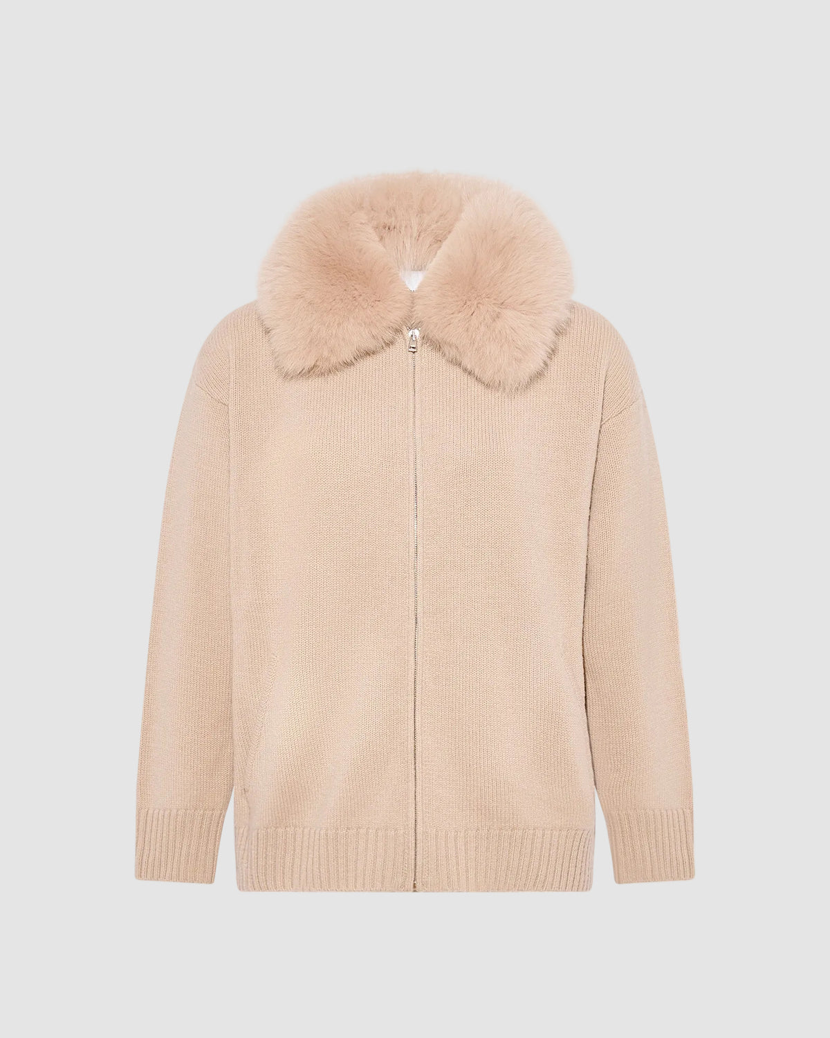 Merino knit jacket with fox fur