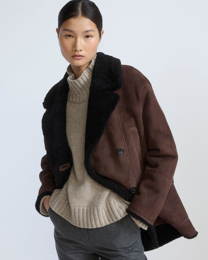 Curly Merino lambskin shearling pea coat - Yves Salomon - New Fall/Winter Collection
