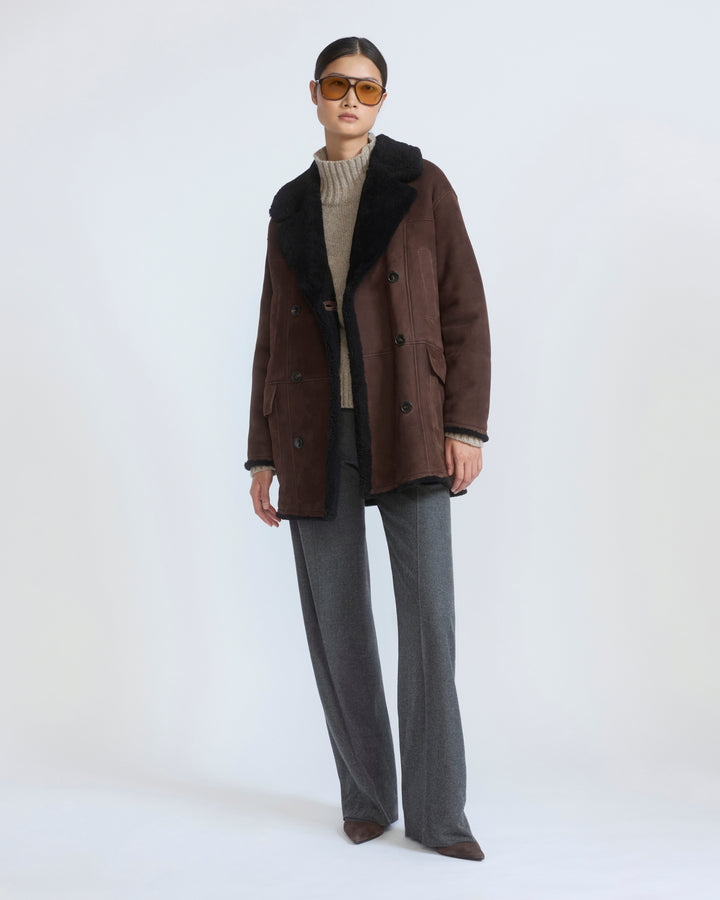 Curly Merino lambskin shearling pea coat - Yves Salomon - New Fall/Winter Collection