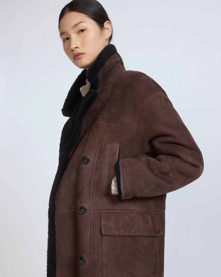Curly Merino lambskin shearling pea coat - Yves Salomon - New Fall/Winter Collection