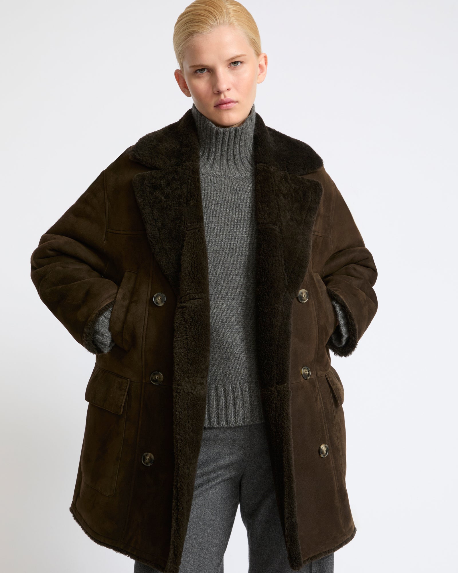 Curly Merino lambskin shearling pea coat - Yves Salomon - New Fall Winter Collection
