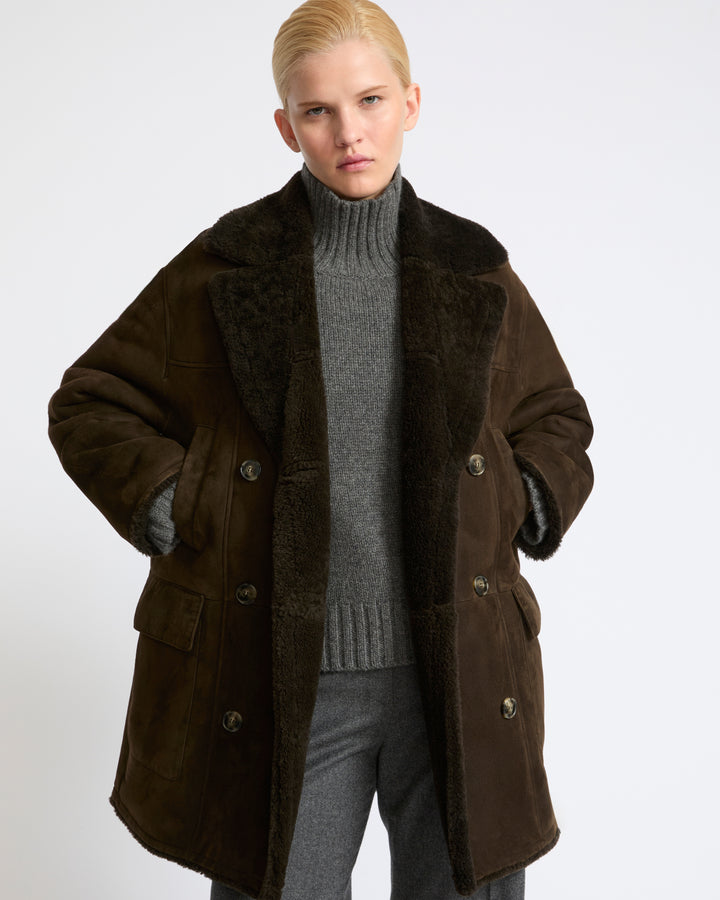 Curly Merino lambskin shearling pea coat - Yves Salomon - New Fall Winter Collection