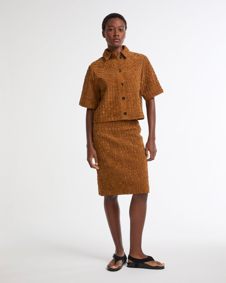 Embroidered suede calfskin shirt