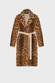 Reversible coat in printed lambskin and leather