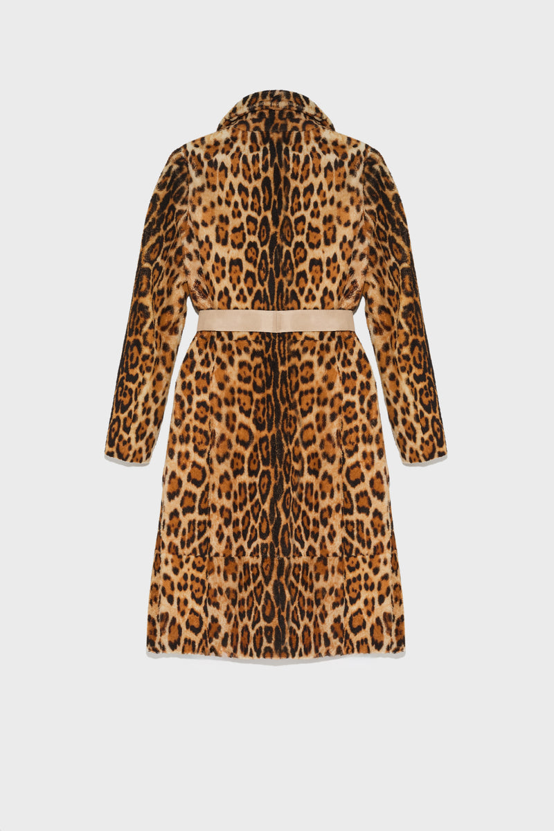 Reversible coat in printed lambskin and leather