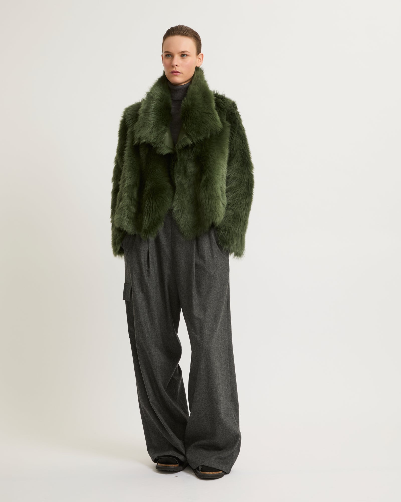 Short jacket in Toscana lambskin - green - Yves Salomon – Yves