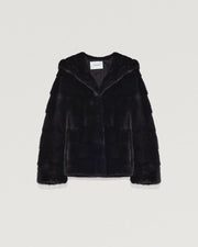 Mink hooded jacket with stripes