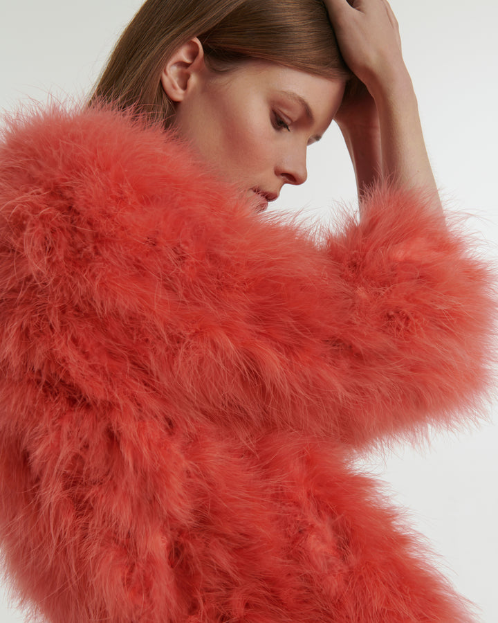 Cropped feather jacket - Fuchsia - Yves Salomon