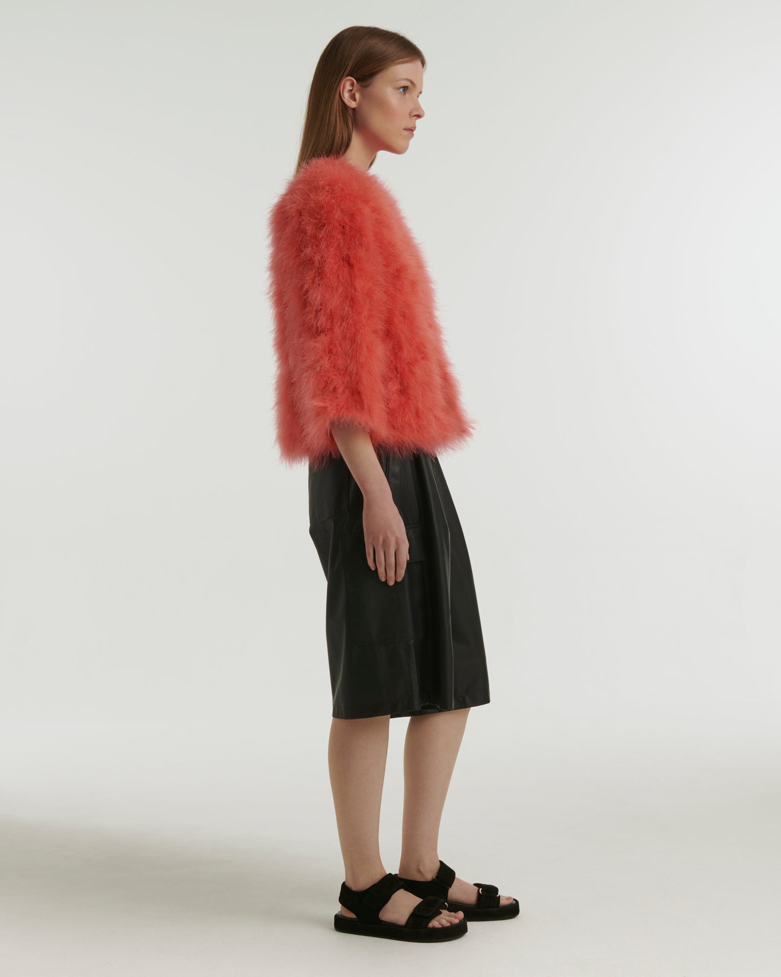 Cropped feather jacket - Fuchsia - Yves Salomon