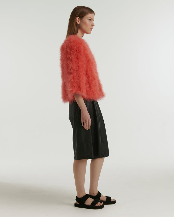 Cropped feather jacket - Fuchsia - Yves Salomon