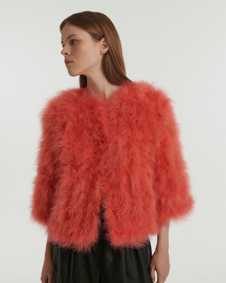 Cropped feather jacket - Fuchsia - Yves Salomon