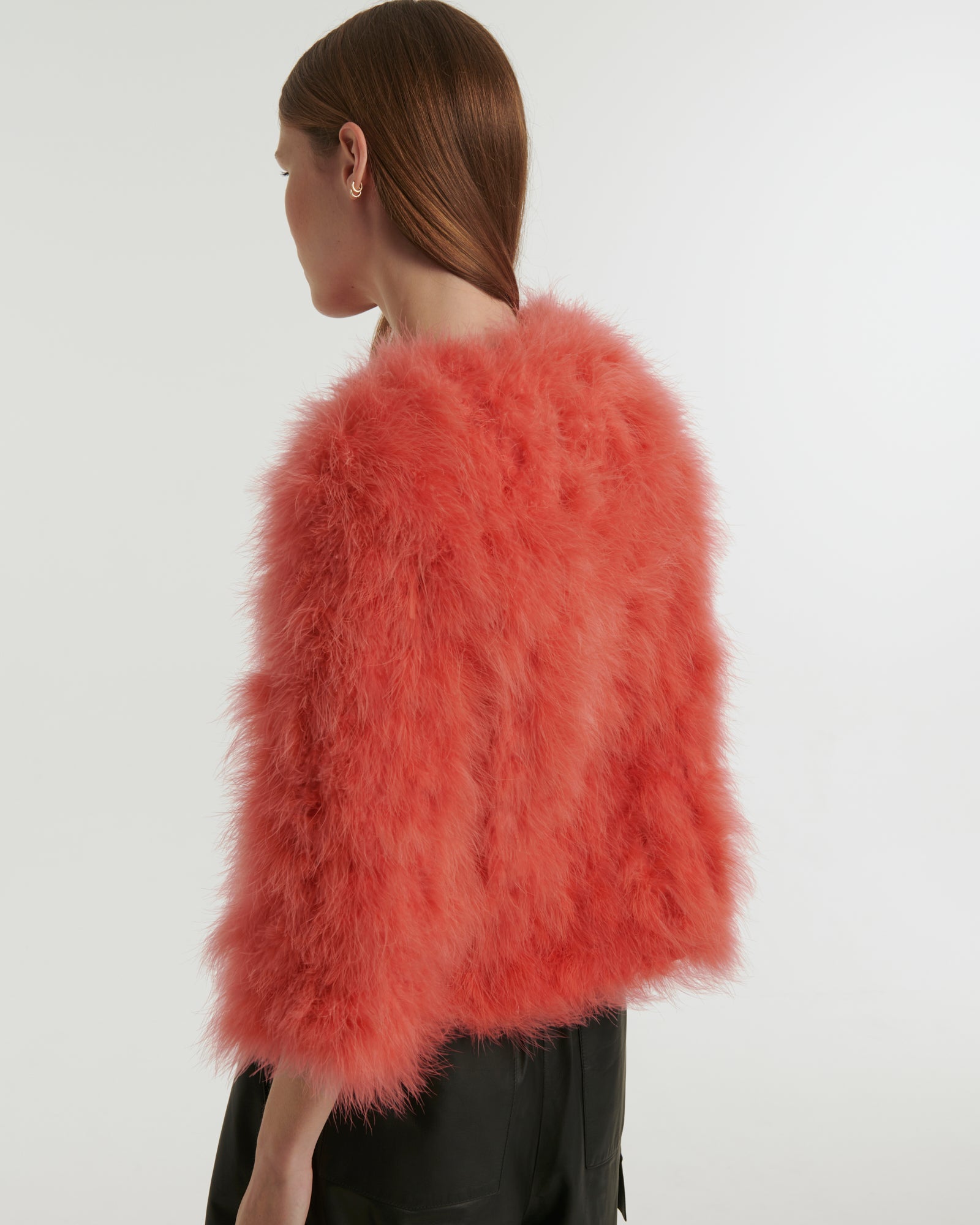 Cropped feather jacket - Fuchsia - Yves Salomon
