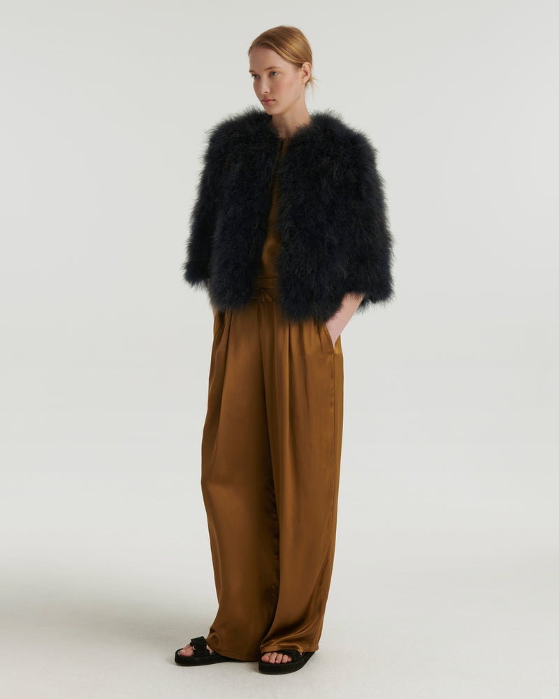 Cropped feather jacket - navy - Yves Salomon