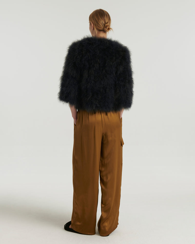 Cropped feather jacket - navy - Yves Salomon