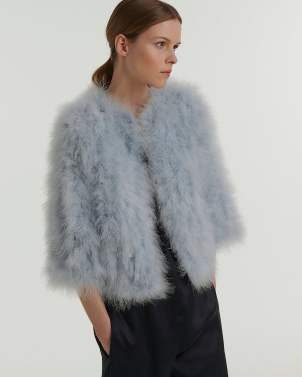 Cropped feather jacket - blue - Yves Salomon