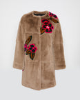 Long Rex rabbit coat with floral motif