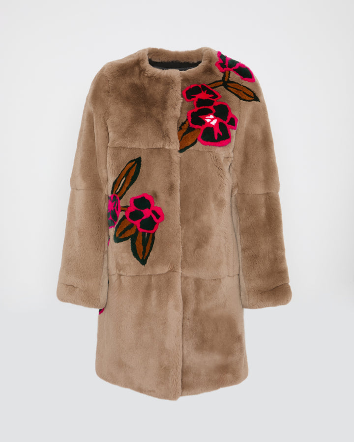 Balck Friday 2025 - Yves Salomon - Long Rex rabbit coat with floral motif