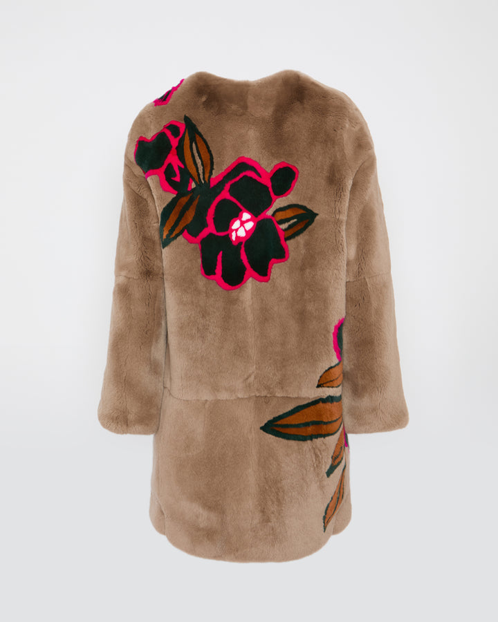 Balck Friday 2025 - Yves Salomon - Long Rex rabbit coat with floral motif