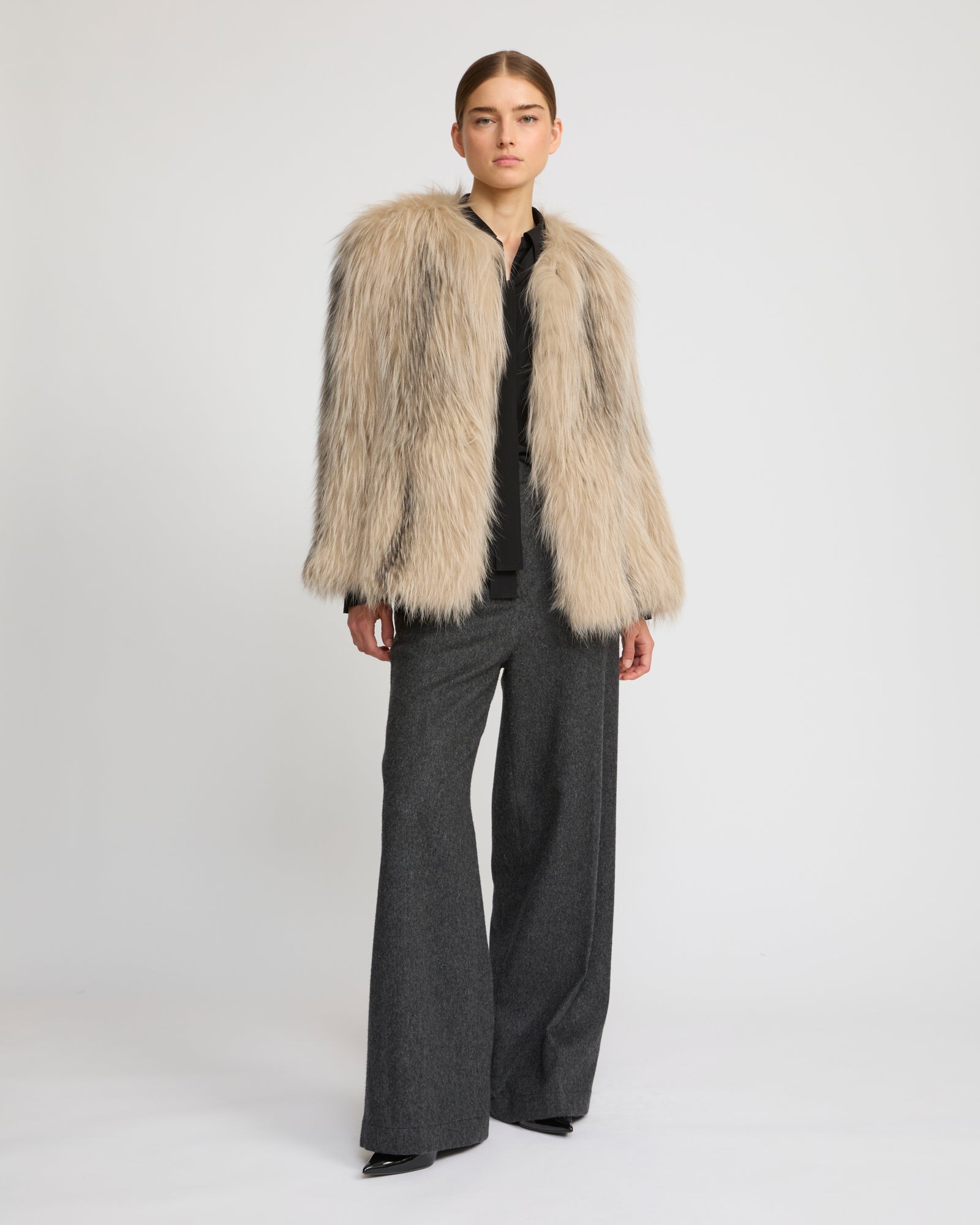Knitted fox fur jacket - beige - Yves Salomon – Yves Salomon US