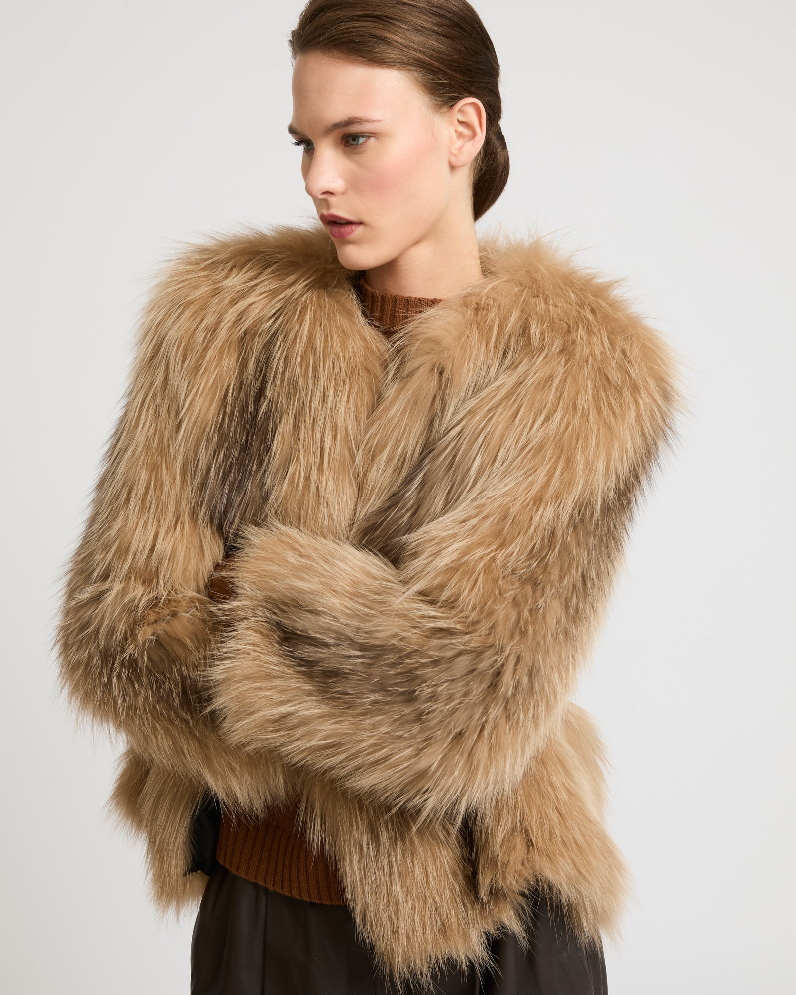 $560 ADD Down brown racoon hood fur coat orders Jacket