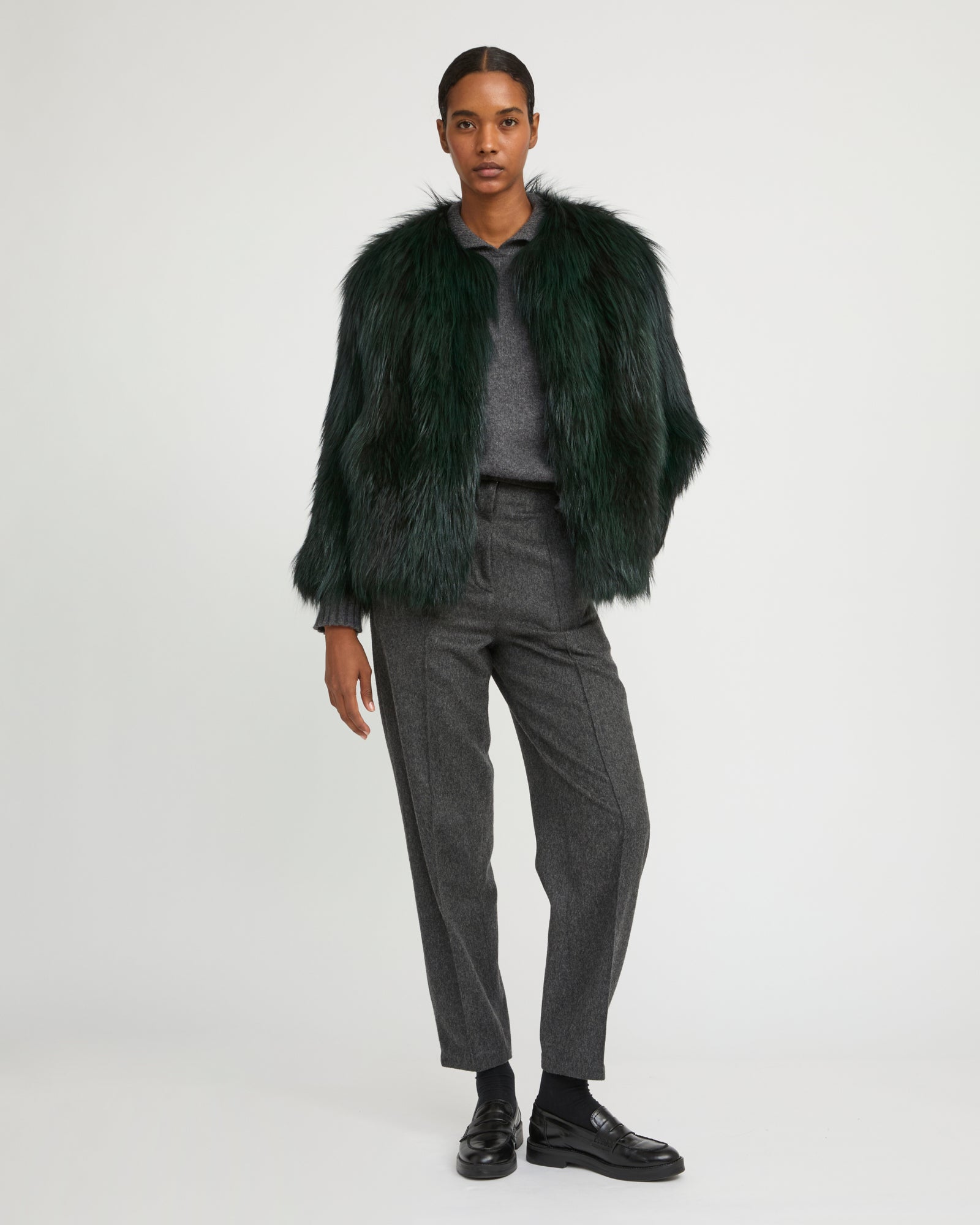 Knitted fox fur jacket - green - Winter sale – Yves Salomon US
