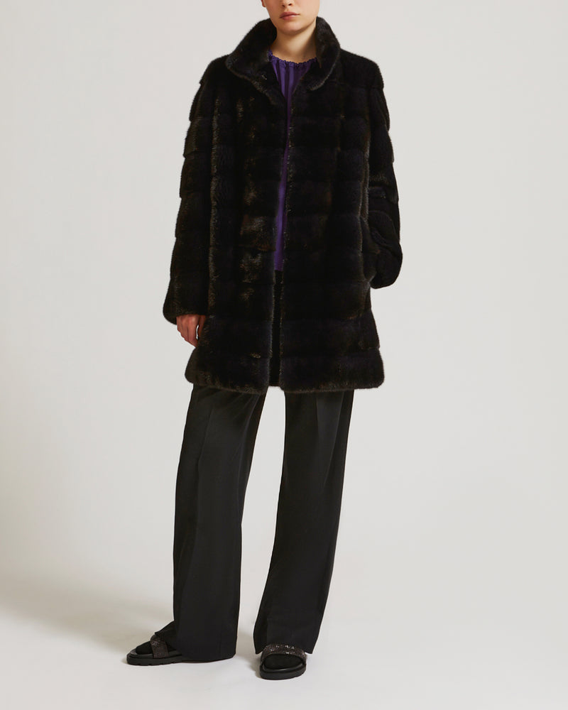 Long mink jacket with collar