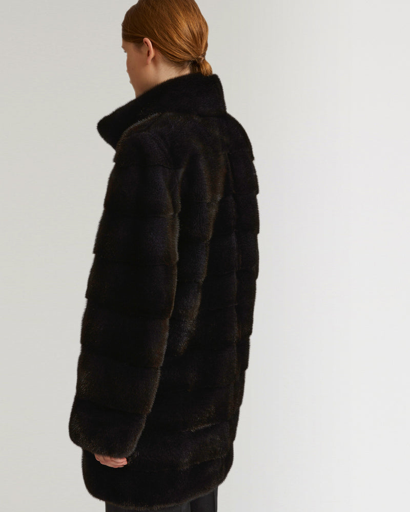 Long mink jacket with collar