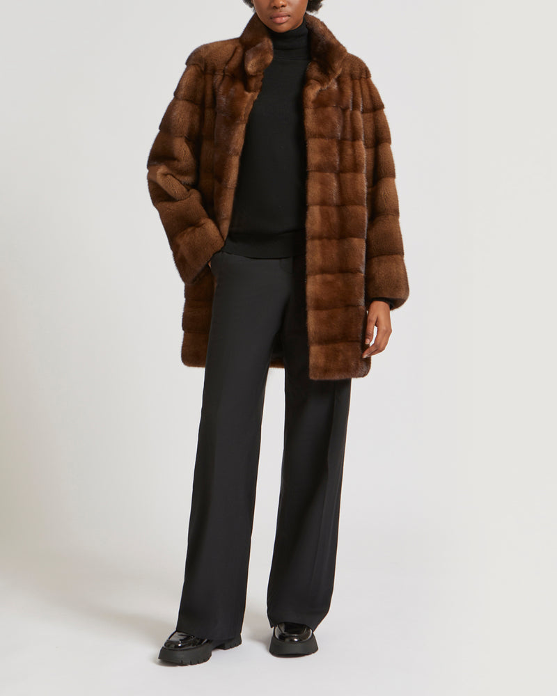 Long mink jacket with collar