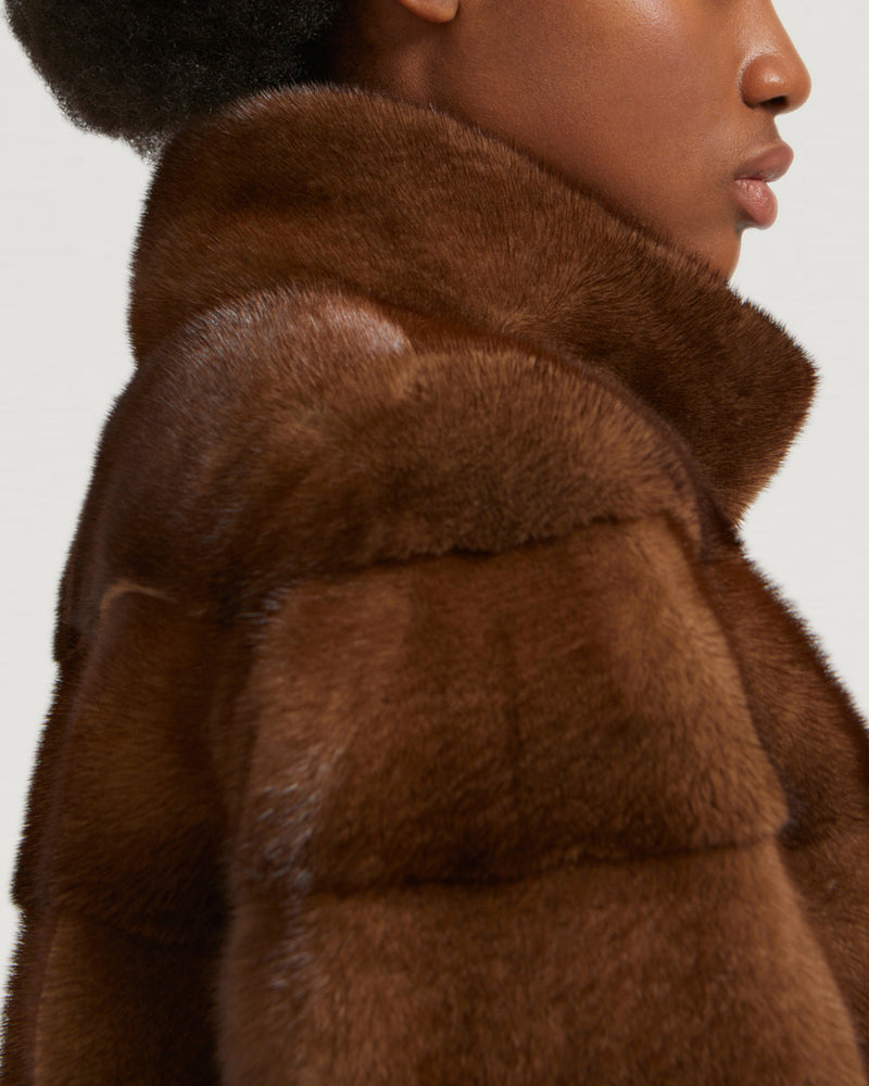 Long mink jacket with collar